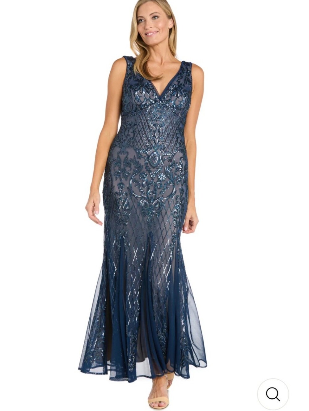 NWOT Womens Plus Size  L&M Richards Long Beaded Sleeveless Navy Blue Dress